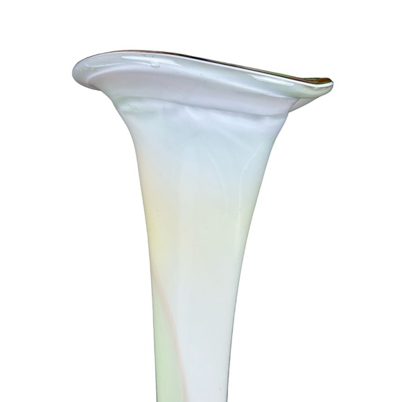 Retro Handblown Glass Vase-Stunning Green White Orange Design 15.5" tall - Picture 7 of 9